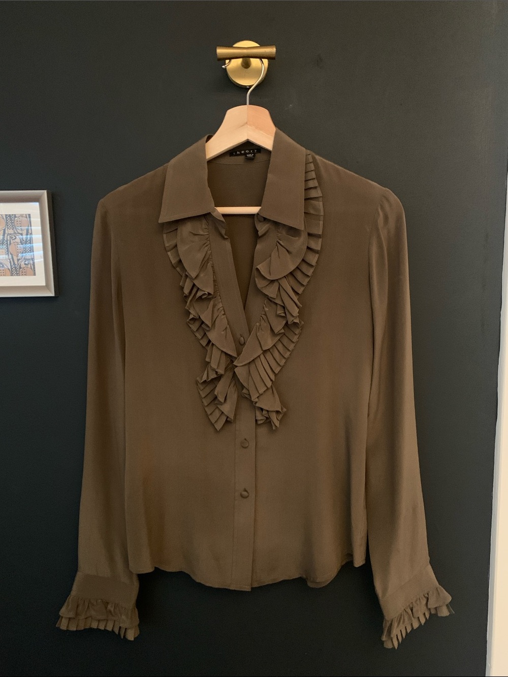 Theory green silk blouse
